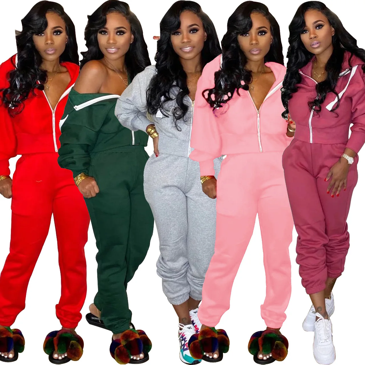 Wholesale women joggers suit 2 two piece jogging pants hoodie set sweatsuit for women