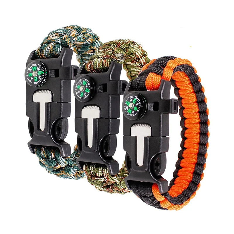 Factory hot selling 550 survival bracelet with compass flint fire starter whistle for outdoor survival