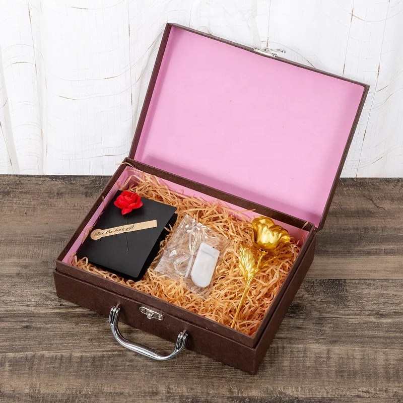 Luxury cardboard travel case paper small suitcase box with handle