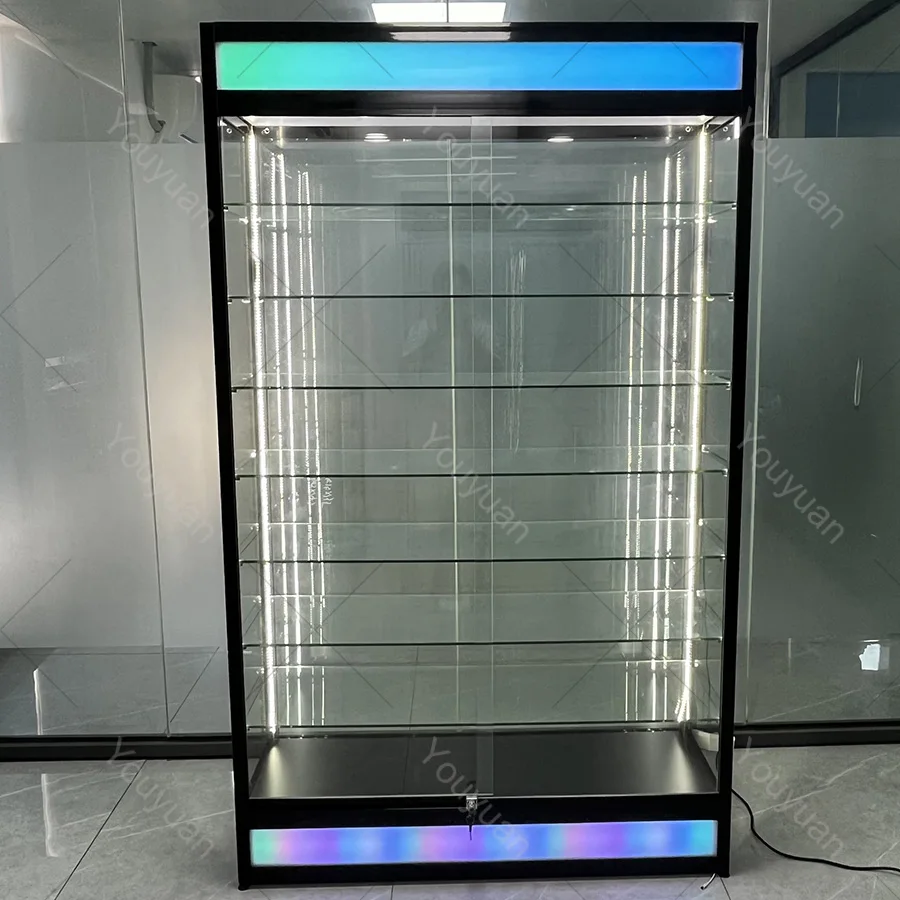 78inch tall lockable Full vision aluminum frame glass display showcase smoke shop display case display cabinet