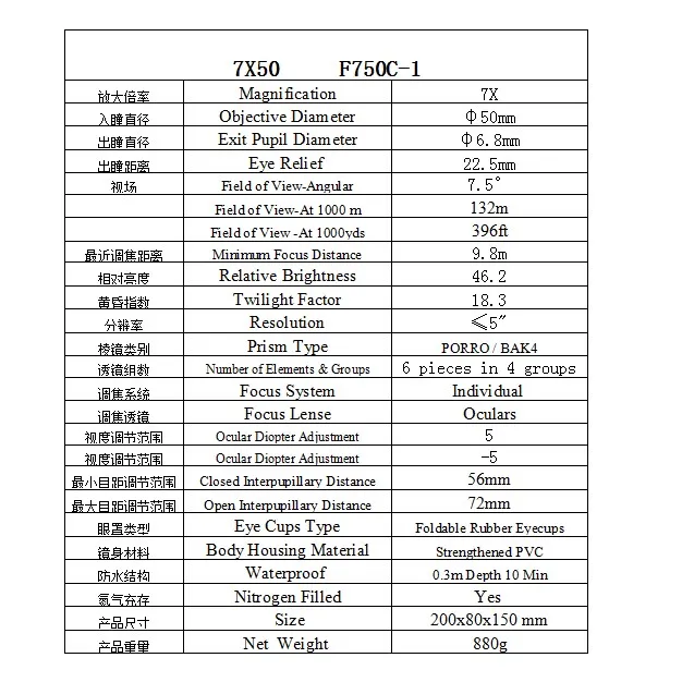 Camping Equipment Binoculars with 7 Times Magnification Waterproof Night Vision Outdoor Telescope