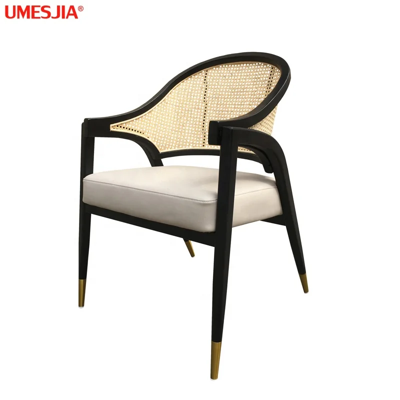 Light luxury solid wood dining  chair black coffee chair customizable Rattan chair Antique Furniture