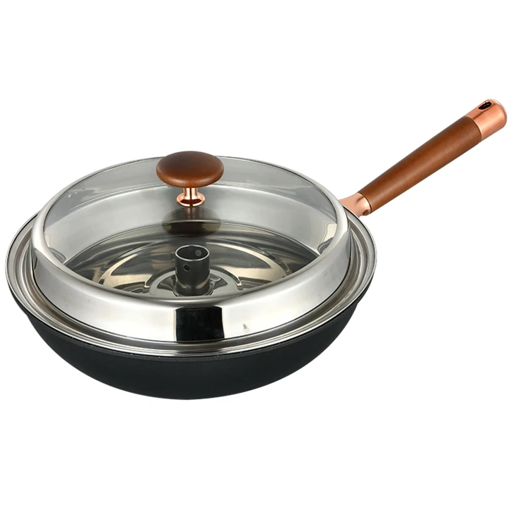 Widely used superior quality maifan stone multi-purpose pot chinese wok pan honeycomb stainless steel wok with glass lid