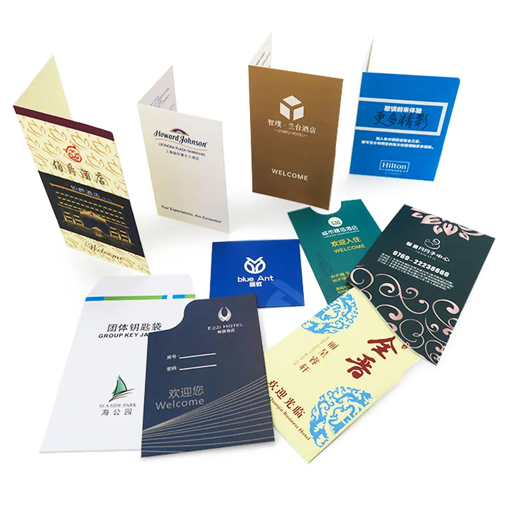 Custom print room card sleeve holder black white card cardboard printing Eco hotel room card sleeves amenities packaging