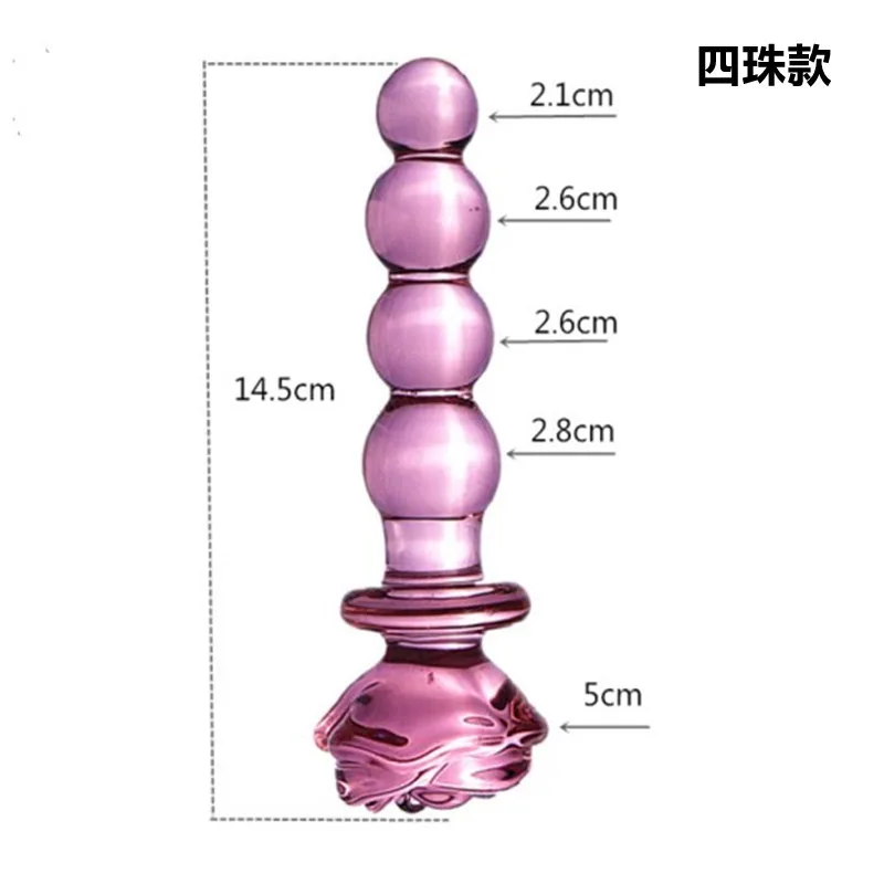 Popular Glass Dildo Anal Plug Crystal Dildo Penis Rose Shaped Glass Butt Plug Pink-Glass Anus Butt Sex Toys for male female