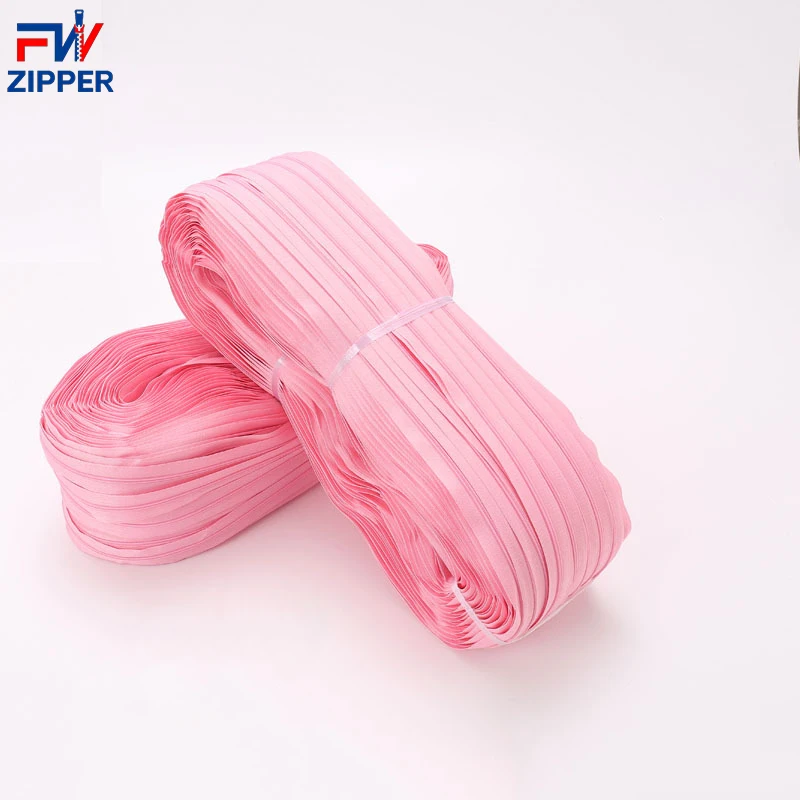Directly Sales 3# 5# 7# 8# 10# Nylon zips in Pink Color By the Yard Nylon Zipper Long Chain for bags clothes sofa jacket luggage