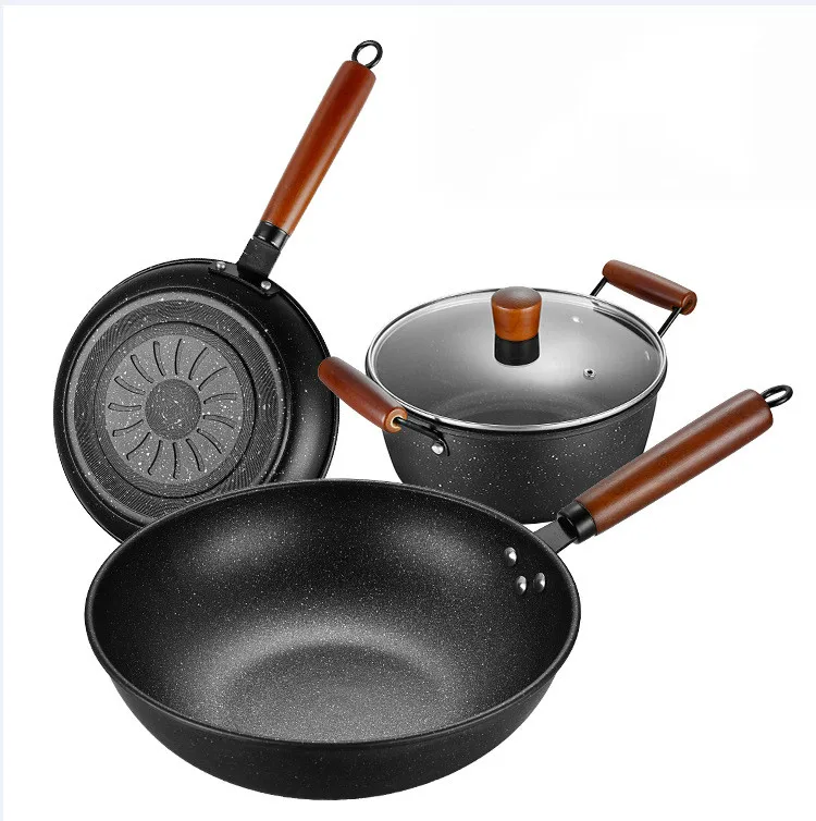 3 Pieces Cookware Pans and Pot, Nonstick Pots and Pans Set, Non Stick Stone Cookware Kitchen Cooking Set