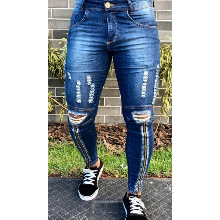 Высококачественные мужские зимние повседневные Стрейчевые джинсы модные рваные потертые больших размеров