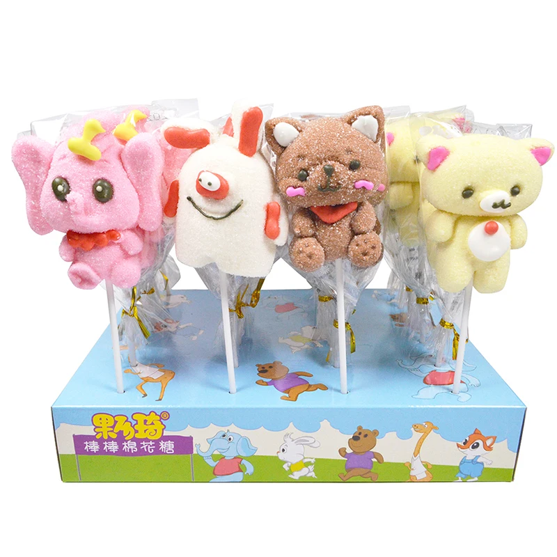 Candy Manufacture 35g Cartoon Animals Shape Marshmallow Soft Candy Lollipop