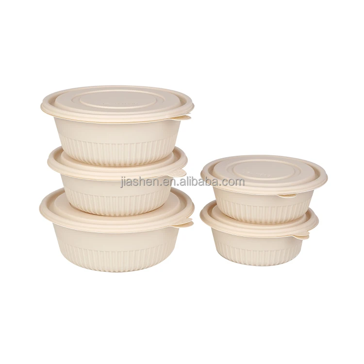 Custom Disposable Round Biodegradable Cornstarch Lunch Packaging Food Containers Salad Soup Bowl With Lid