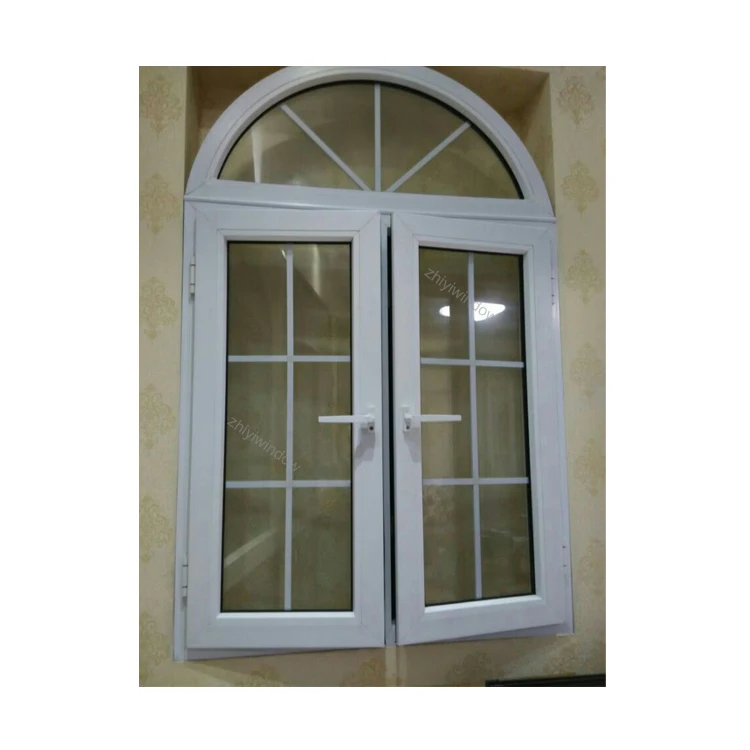 High-end Arch Top UPVC Grill Casement Window With Retractable Mesh