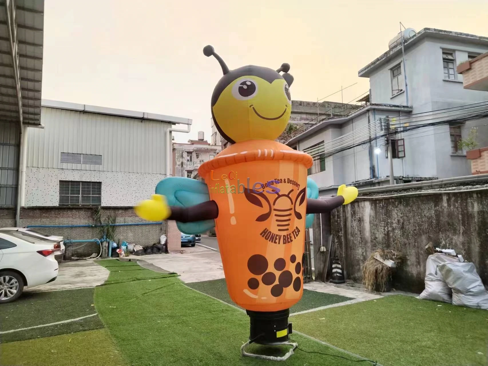 3m high Inflatable Bee Sky Dancer Bumble Custom Bottle Can Bee Air Dancer Model For Outdoor Advertising