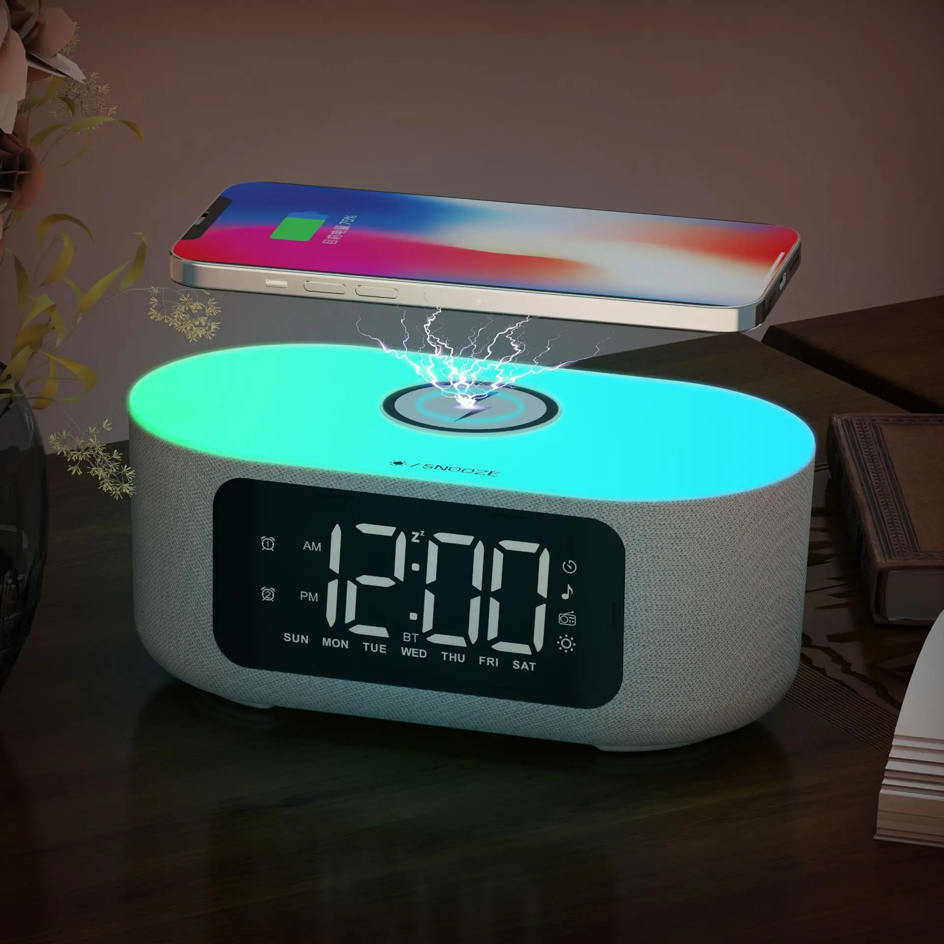 Smart Digital Clock Music Speaker Natural Sound Alarm Clock With Night Light White Noise Machine