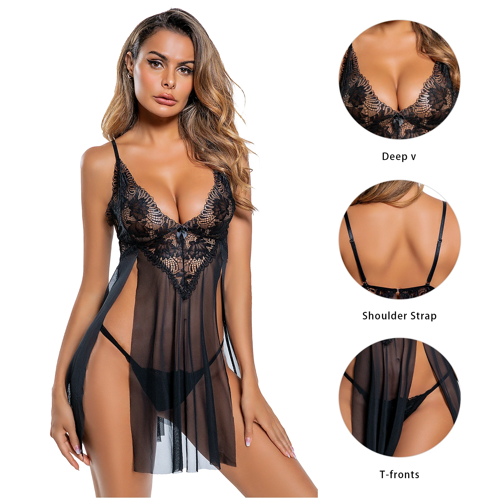Exclusive Slit Lace Slip Dress Lingerie Sexy Big Chest Nude Dress Hot Sexy Transparent Nighty Women Sexy Revealing Lingerie