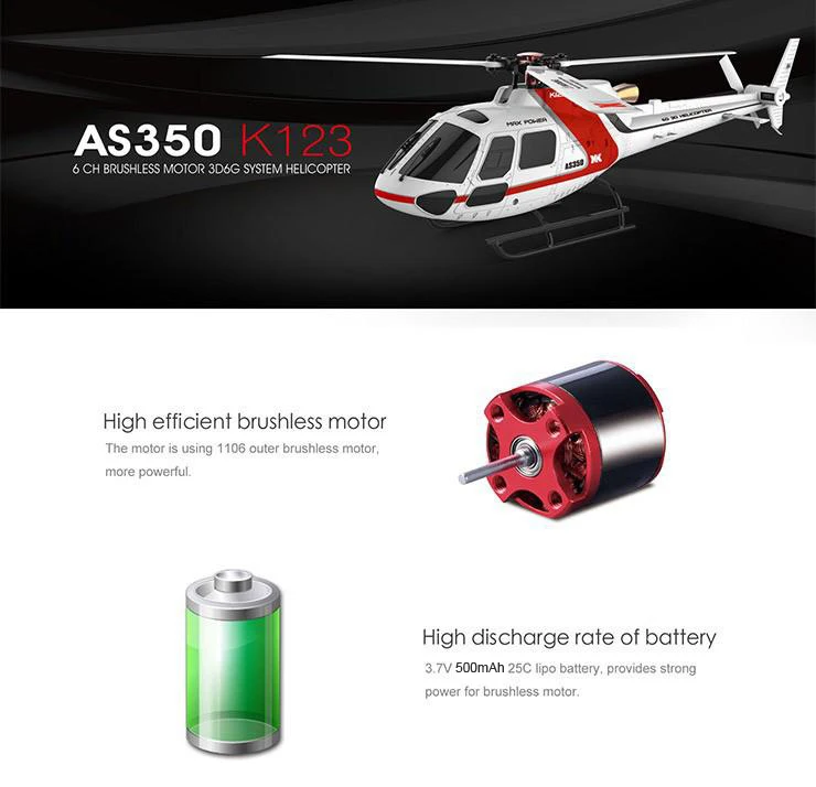Wltoys K123 AS350 6 Gyro 150 Meters Altitude Hold Brushless Aircraft Kids Mini Flying Remote Helicopter