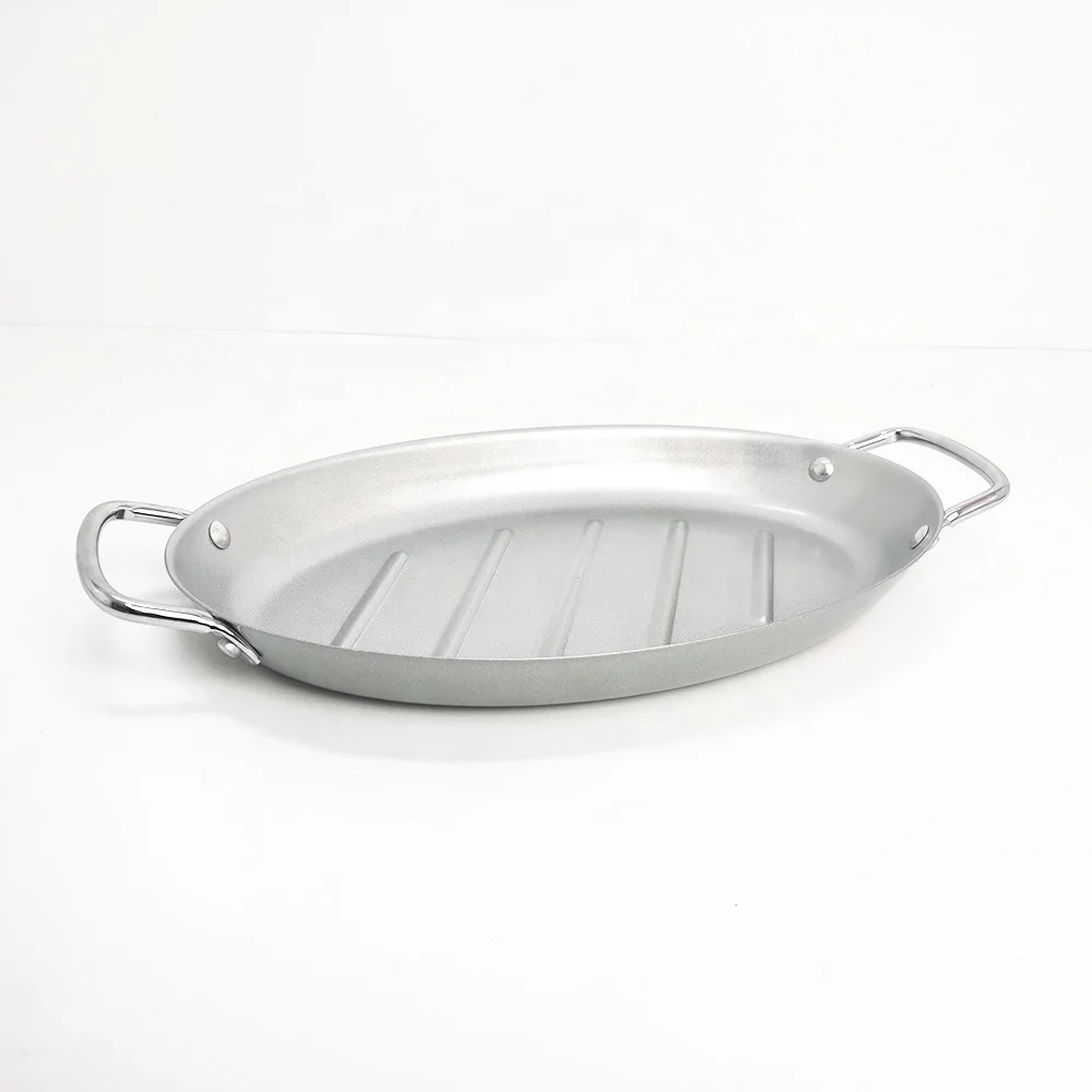Carbon Steel Non-Stick Oval BBQ Grill Pan for fish beef meat