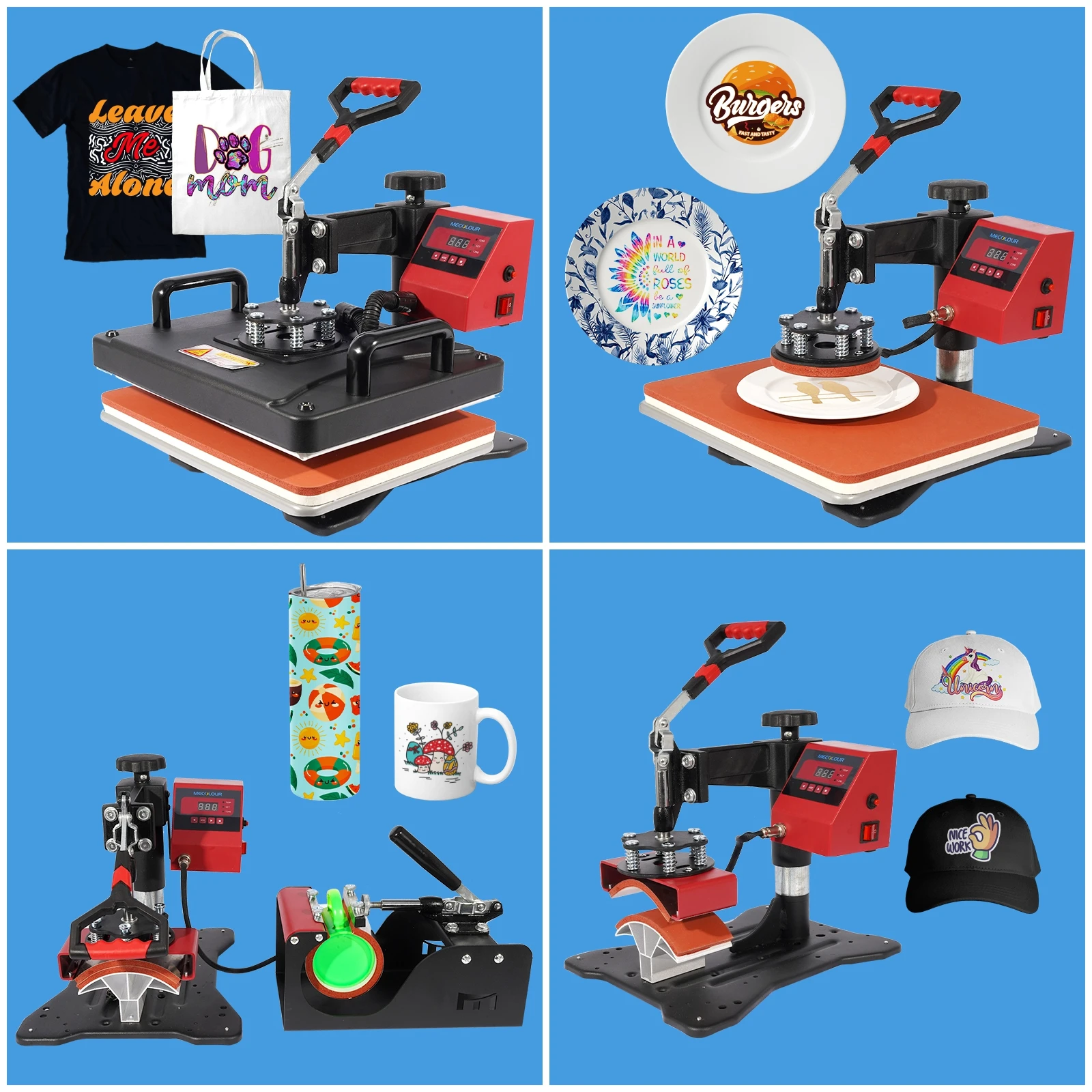 New Red 8 in 1 Combo Heat Press Machine Magic Mug Sublimation T-Shirt Printing