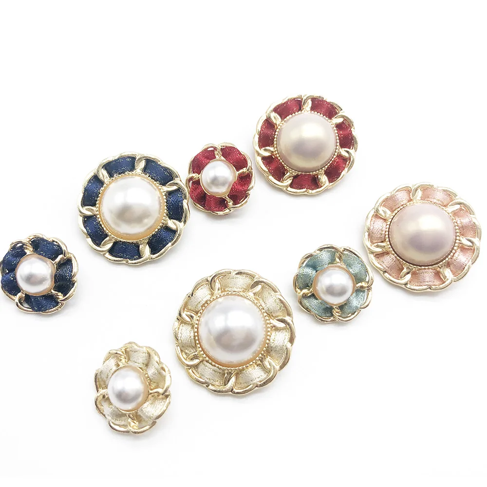 New Arrival pearl gold Crystal ribbon metal alloy half ball round Rhinestone Buttons
