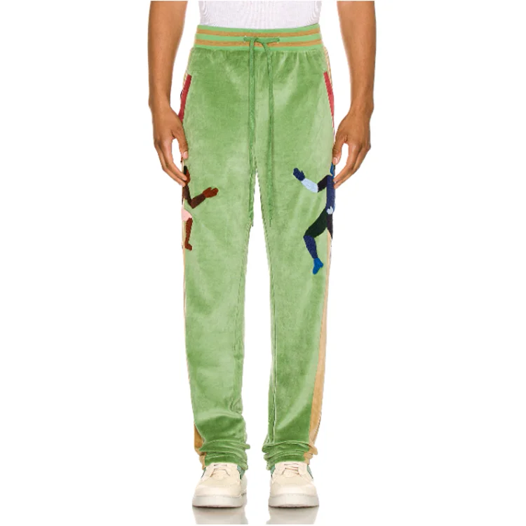 Custom wholesale mens velour track suit with chenille embroidered exercise sets