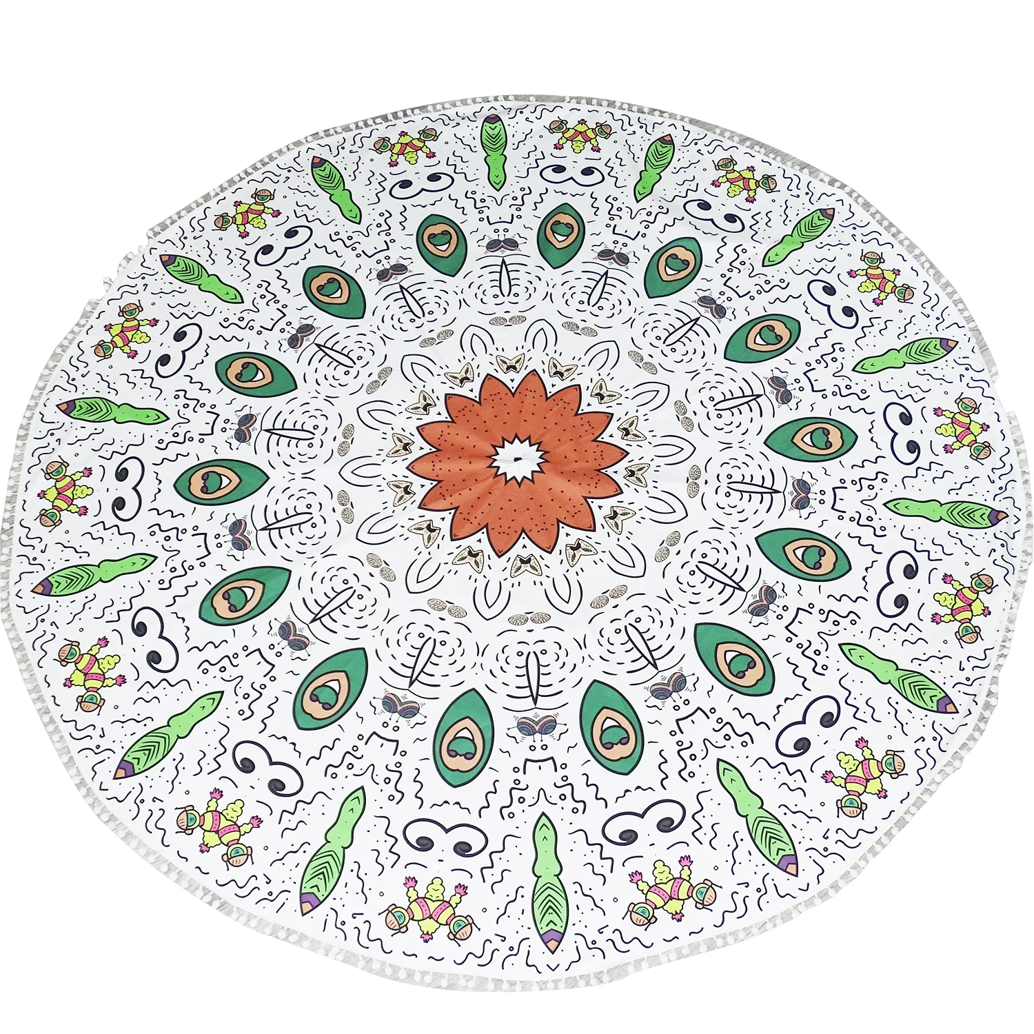 Manufacturer custom quick dry sand free microfiber beach towel round with tassel towel