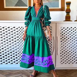 J&H 2022 new fashion hollow out maxi dress ladies designed sleeve halter boho dress summer elegance long dress
