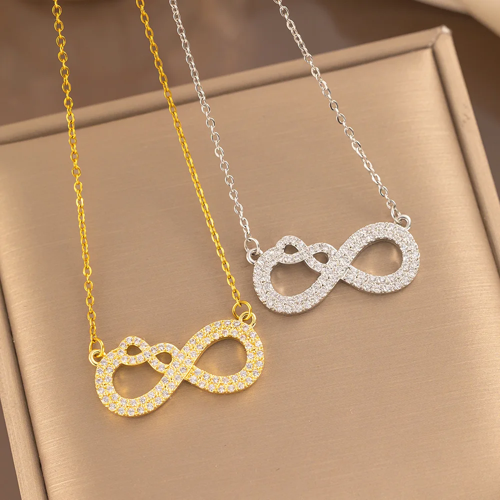 Fashion custom geometry designer simple charm rhinestone Love pendant Infinite Heart necklace chain