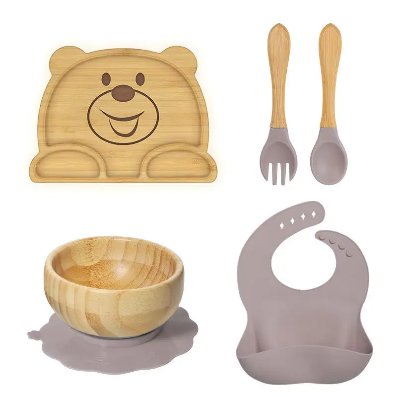 Custom Dinner Plates Fox Sheep Rabbit Elephant Monkey Lion Koala Shape Kids Bamboo Plate Animal Baby Weaning Plate Set