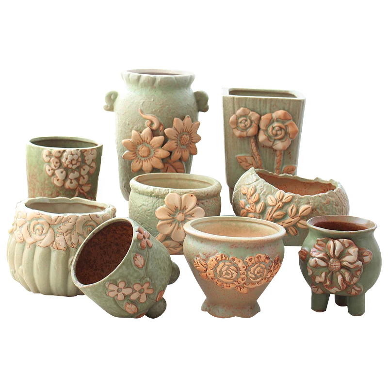 Симпатичный Зеленый цветок в форме тыквы, цветок, керамический горшок, горшок для суккулентов, сад