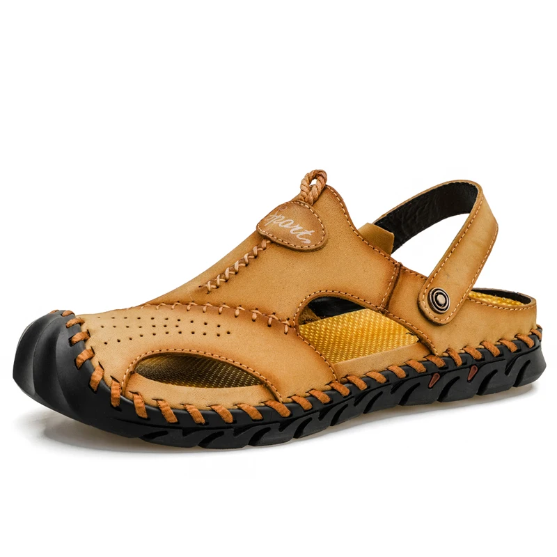 Men Leather Sandals Classic Summer Beach Shoes Large Size 48  Soft Anti Slip Men Hand Made Leather Sandal