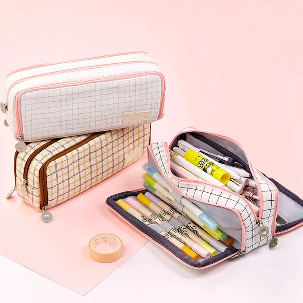 Big Capacity Pencil Pen Case Kawaii Stationery Zippee High Quality Japanese Style Soft Leather Pencil Case