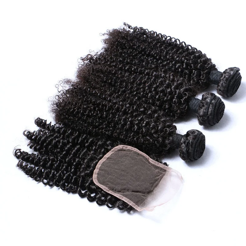 Factory Price Cheap Kinky Curly Virgin Brazilian Human Hair Weave 3 Bundles with Closure