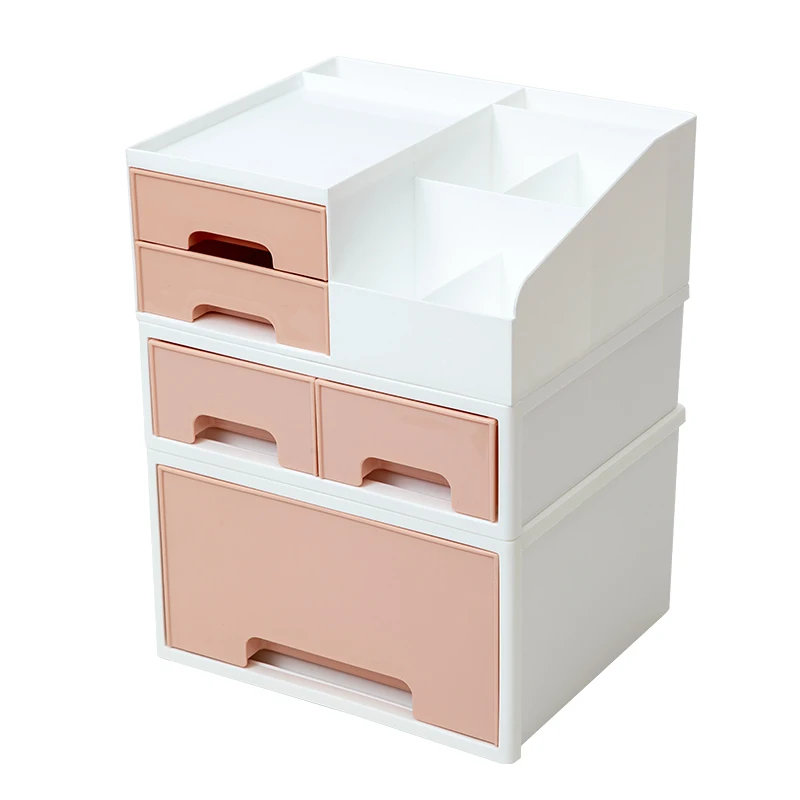 Colorful Plastic Organizer Desktop Makeup Cosmetic Storage Box Desktop Organizer With Drawers