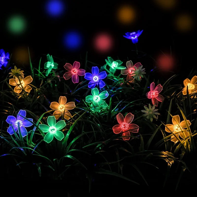 30 LED Sakura Cherry RGB Flower Bloom Decorative Solar String Rope Lights Lamp for Garden Yard Patio Tree Decoration