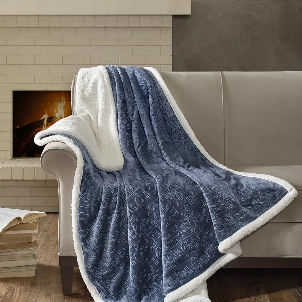 Luxury Oversized Textured Plush Throw 60*70 Premium Soft Cozy Embossed Micro Velour For Bed, Coach or Sofa