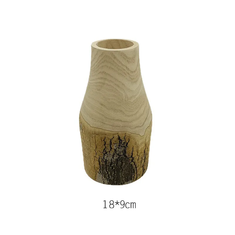 Amazon hot selling solid wood vase modern decorative crafts flower arrangement dried flower vase porch handmade wooden vase