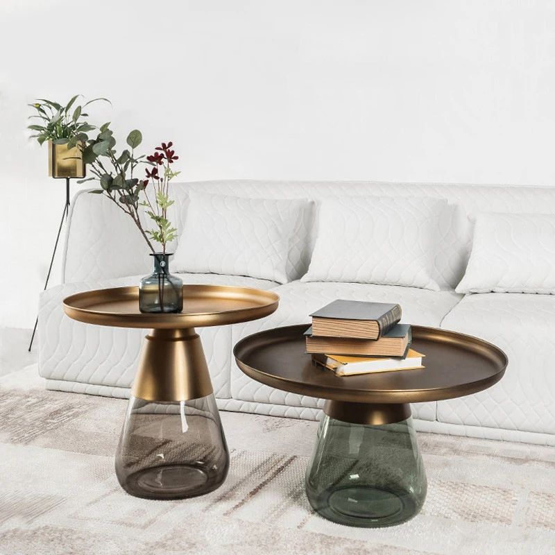 Customized Side Corner Tray Coffee Table Hotel Living Room Gold Brass Top Modern Coffee Table Design With Glass Bottom Base