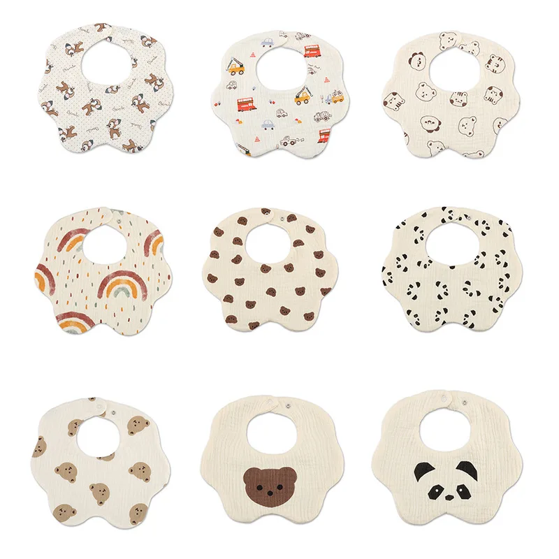 Baby saliva towel 6-layer thick pure cotton gauze 360 degree newborn bib cartoon print