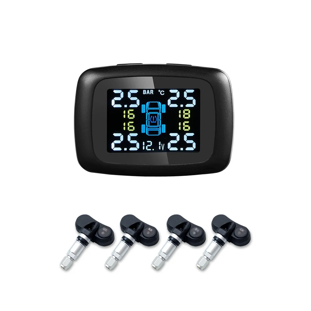 Car TPMS Tire Pressure Monitoring System Solar Charging HD Digital LCD Display Auto Alarms Wireless External Sensors TPMS 12 OEM
