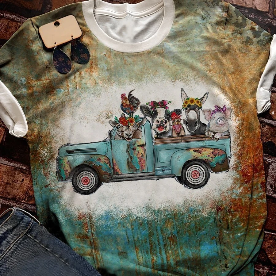 Amazon eBay new round neck animal Beijing Opera cat printed casual top cross border supply 100% Cotton T shirt/Short