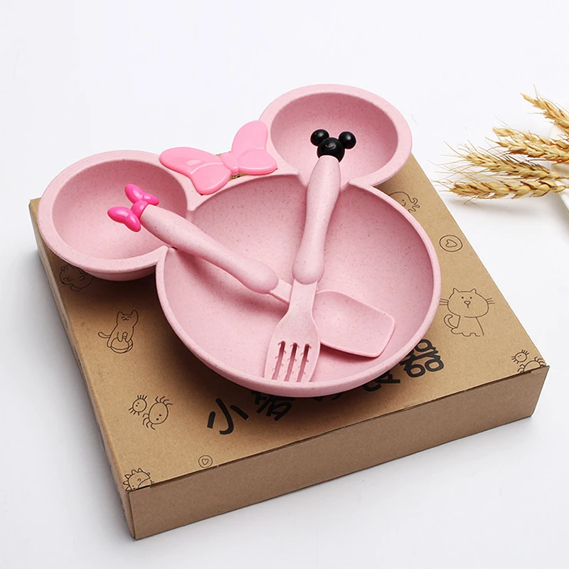 BPA Free wheat baby feeding plate set food grade plate suction baby tableware for baby