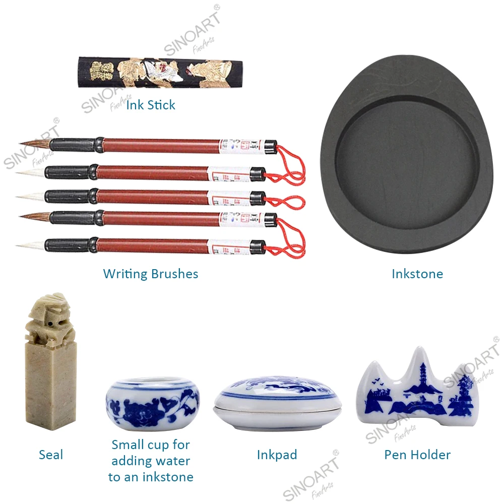 SINOART Customizable Chinese Calligraphy Set 3 gift box packages Chinese Calligraphy Brush for Four treasures of study