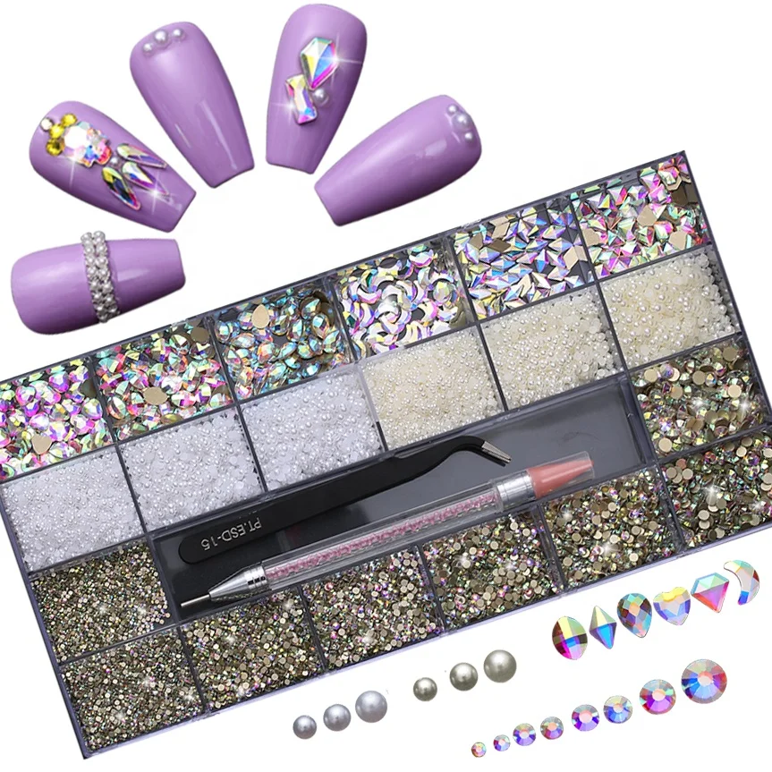 8500pcs Crystal Box Set DIY Wholesale Crystal Nail Art Decoration AB Flat Back Non Hot Fix Glass Diamond Rhinestones Nail art