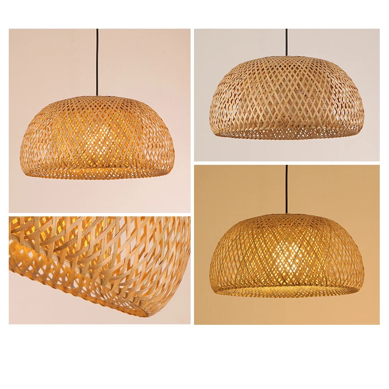 Hand Made Bamboo Lamp for Bedroom E27 Retro Bamboo Wooden Chandelier Rattan String Light