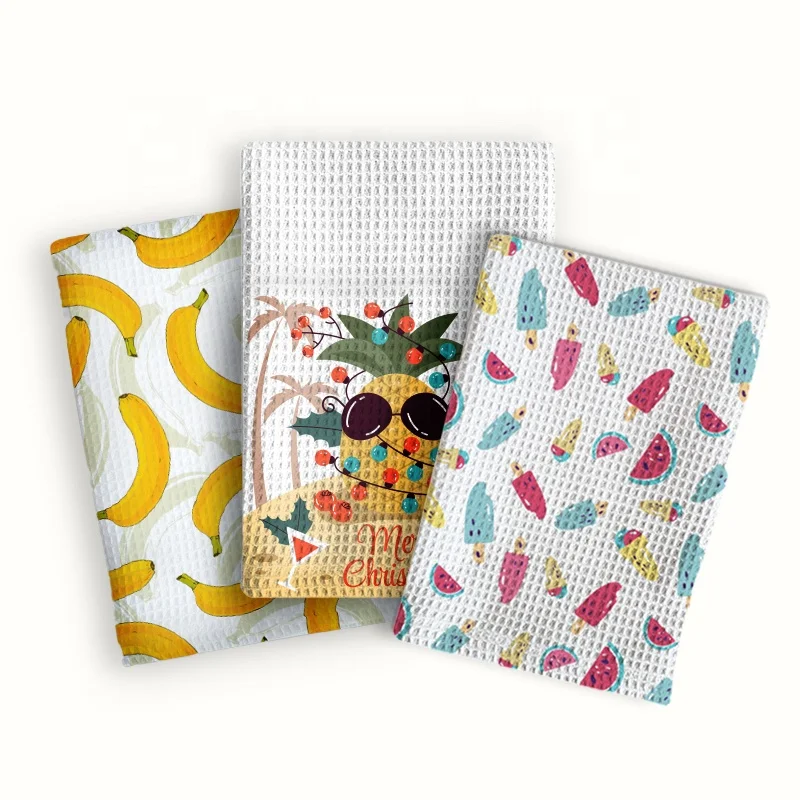Eastsunshine Custom Package Logo  Waffle Weave Tea Towel  Cleaning Cloth  super Absorbent Microfiber Kitchen Drying dish Towel