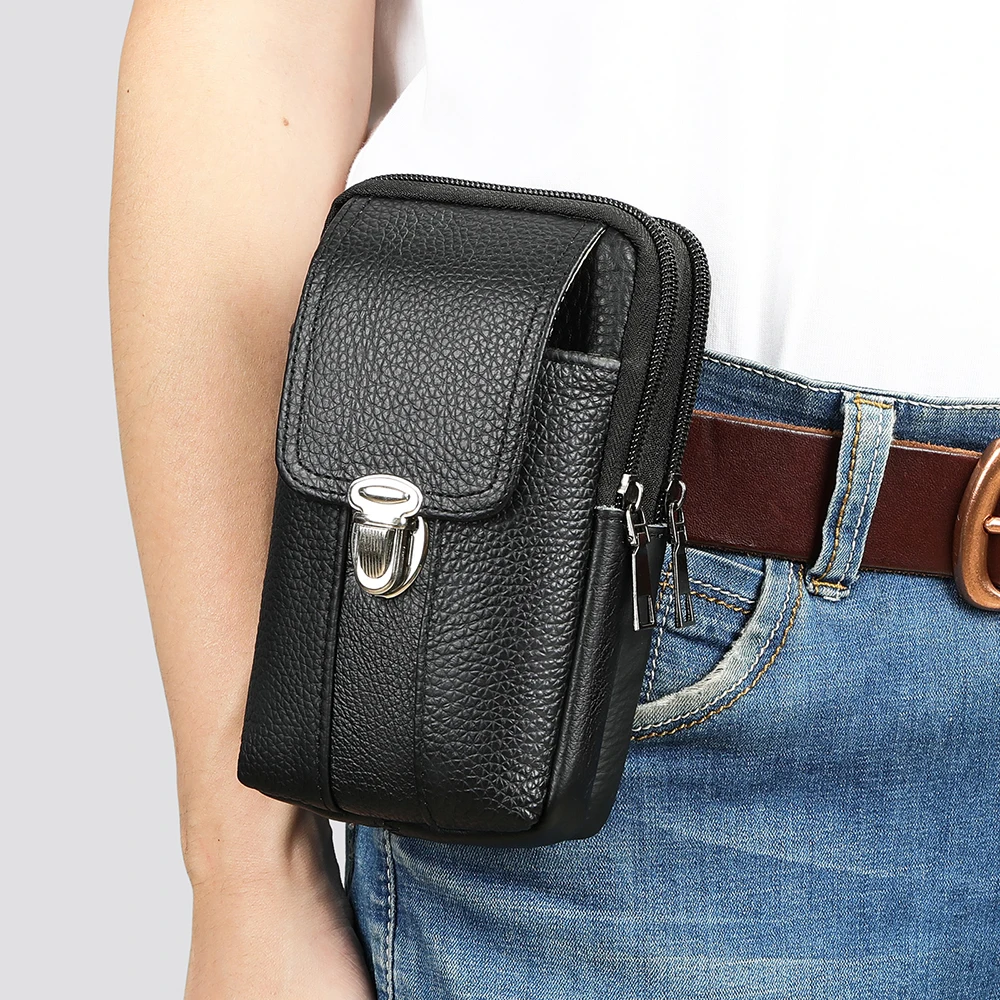 MARRANT Genuine Leather Men Crossbody Cell Phone Bag Travel Waist Pack Bags Pouch Belt Bag Leather Fanny Pack for Men