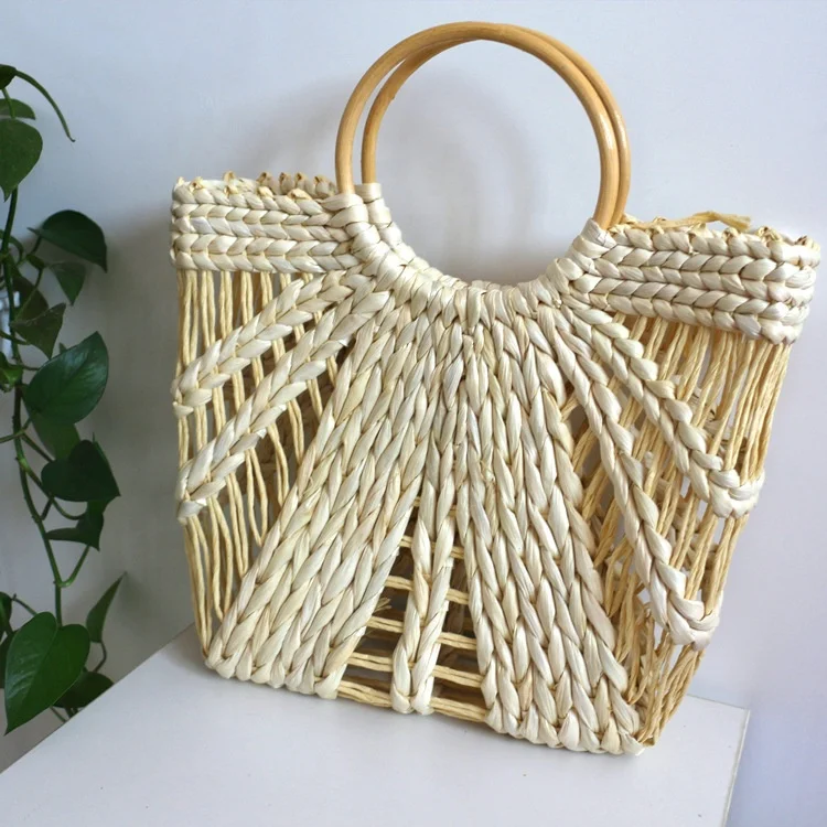 corn skin hollowed out woven handbag bags women handbags ladies new stock with rattan handle