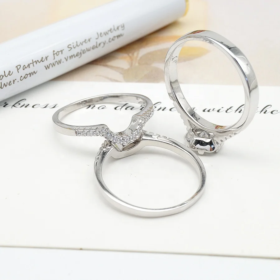 Top sale ring 925 sterling silver China wholesale bride 3 pieces ring set wedding fine jewelry rings