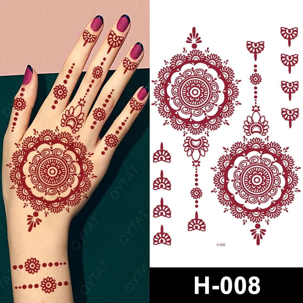 Wholesale Custom Non Toxic Waterproof Fake Brown Red Maroon Temporary Natural Indian Fingers Full Hand Henna Tattoo Stickers