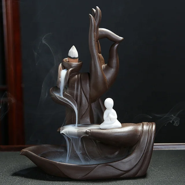 New Arrivals Purple Sand Buddha Hand Incense Burner Flower Lotus Smoke Backflow Incense Censer Ceramic Incense Holder
