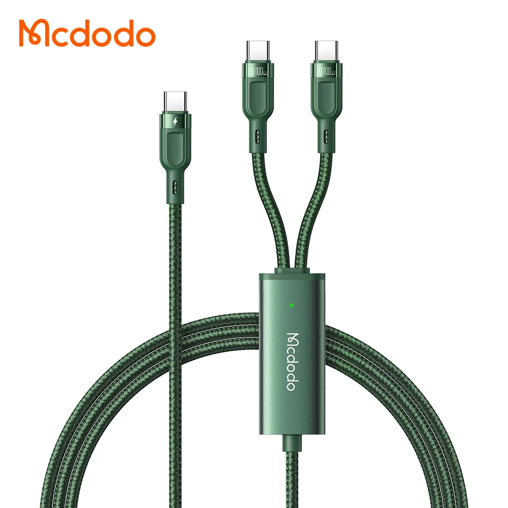 Green 2in1 High Quality Usb c to Dual Type 100W Fast Charge With E-Mark Chip Smart Laptop Cable 2 in